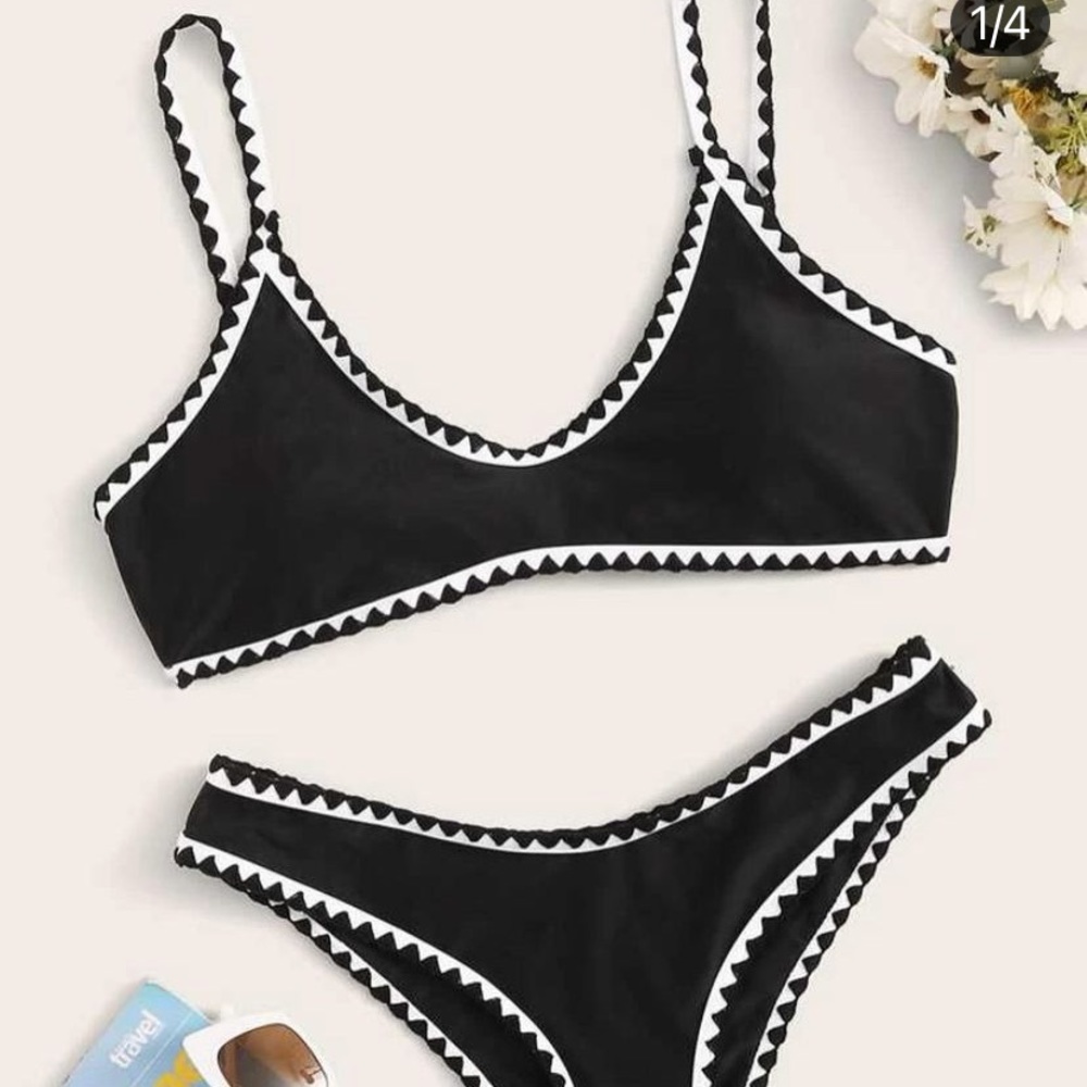 Contrast Black and White Tie Back Bikini